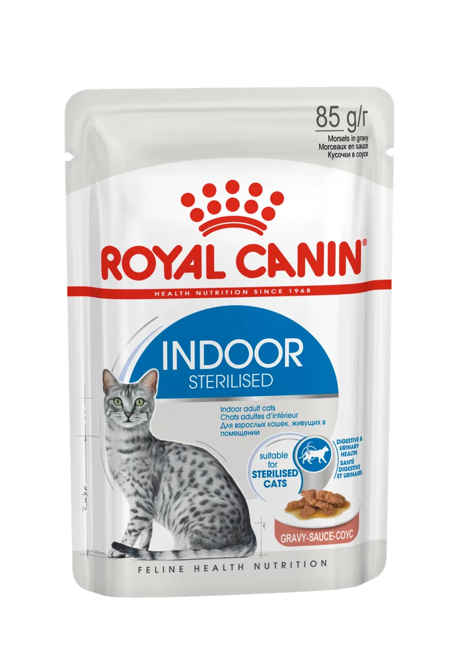 Royal Canin Indoor Sterilised (кусочки в соусе) влажный корм для взрослых кошек, 85г., (Россия) - фото 1 - id-p224166017