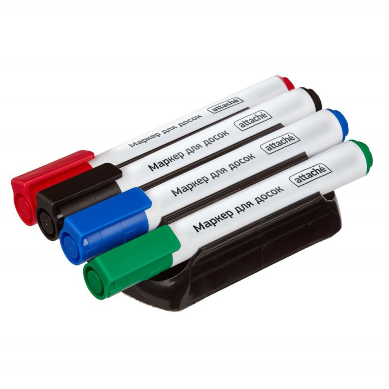 Набор маркеров для доски (4 цвета) с магнитной губкой Attache (WB2008), арт. 800866 - фото 1 - id-p224166220