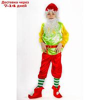 Карнавальный костюм "Гном", колпак, борода, рубашка, пояс, штаны, башмаки, р. 34, рост 134 см