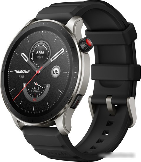 Умные часы Amazfit GTR 4 (серебристый, с черным ремешком из фторэластомера) - фото 1 - id-p224180553