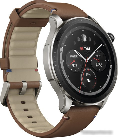 Умные часы Amazfit GTR 4 (серебристый, с коричневым кожаным ремешком) - фото 4 - id-p224180554