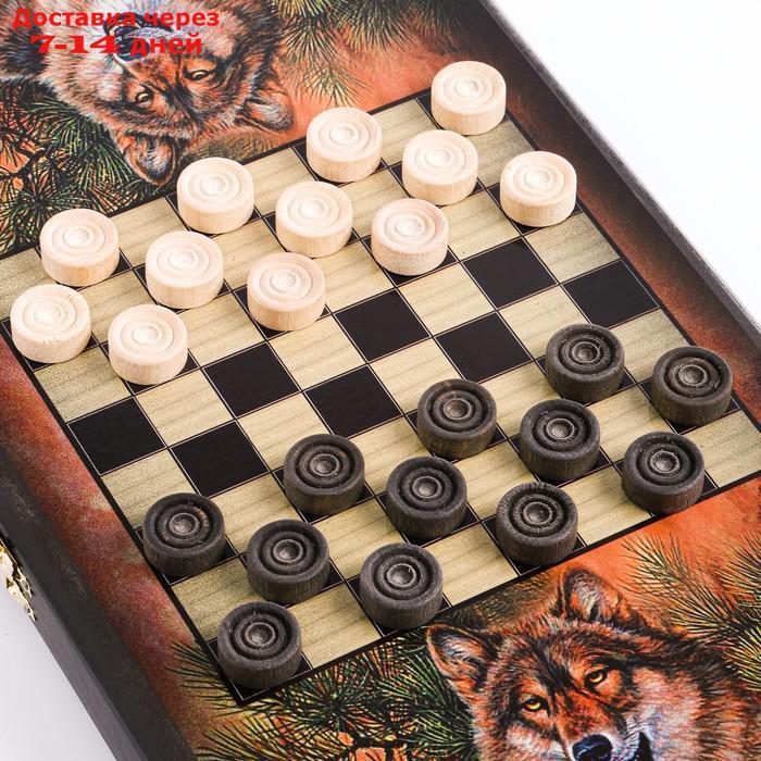 Нарды "Волки", деревянная доска 40 x 40 см, с полем для игры в шашки - фото 3 - id-p224150722
