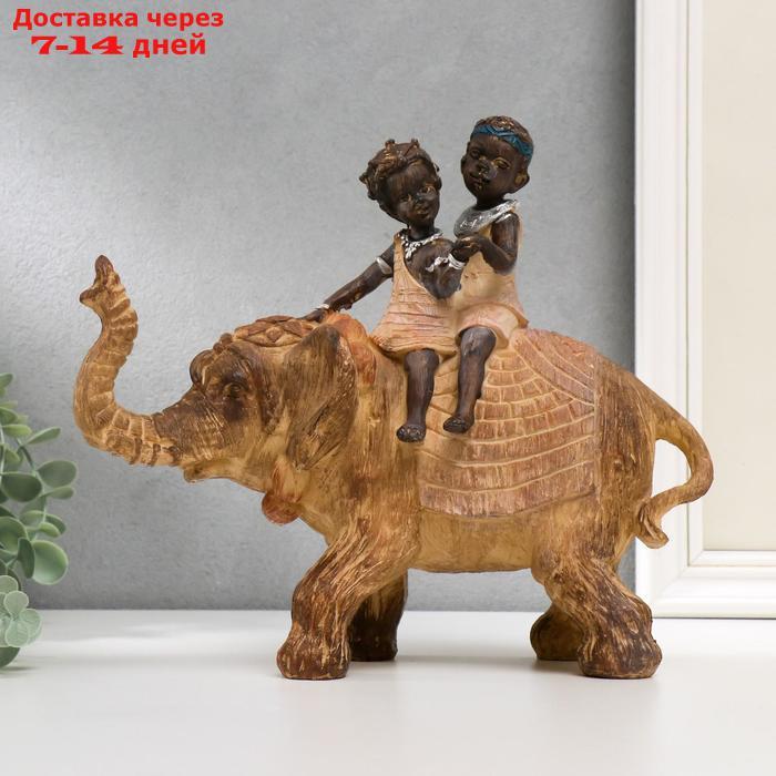 Сувенир полистоун "Африканский слон с детьми на спине" под дерево 24,5х26,5х11,5 см - фото 1 - id-p224146546