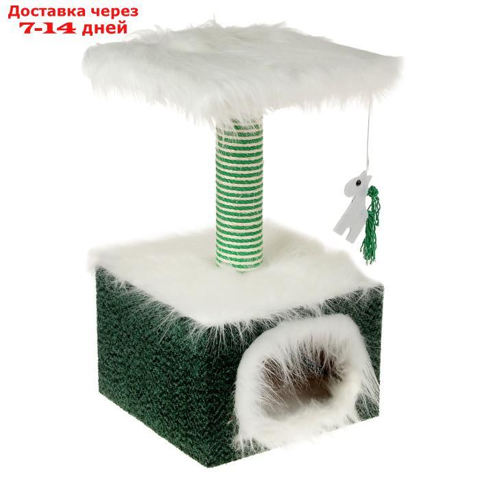 Домик маленький для кошек, мех/велюр, 34 х 34 х 60 см, зеленый - фото 1 - id-p224149334