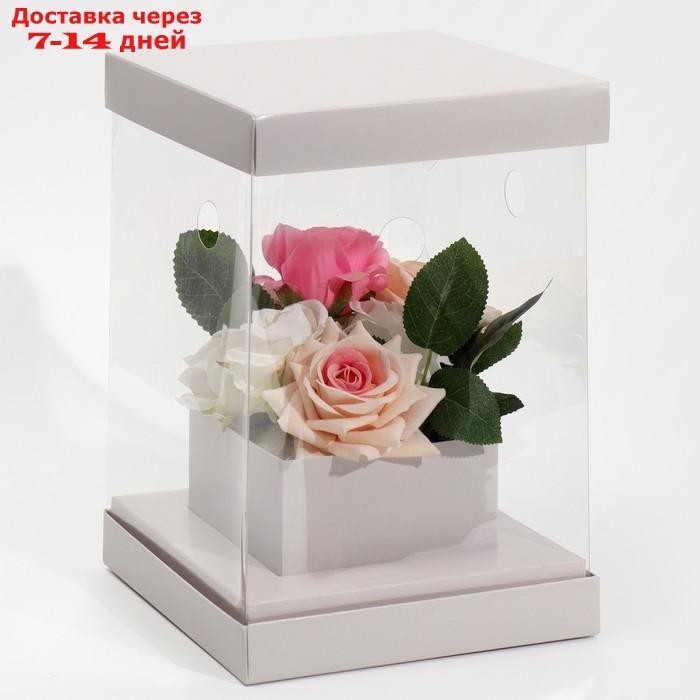 Коробка для цветов с вазой и PVC окнами складная "Серая", 16 х 23 х 16 см - фото 1 - id-p224150970