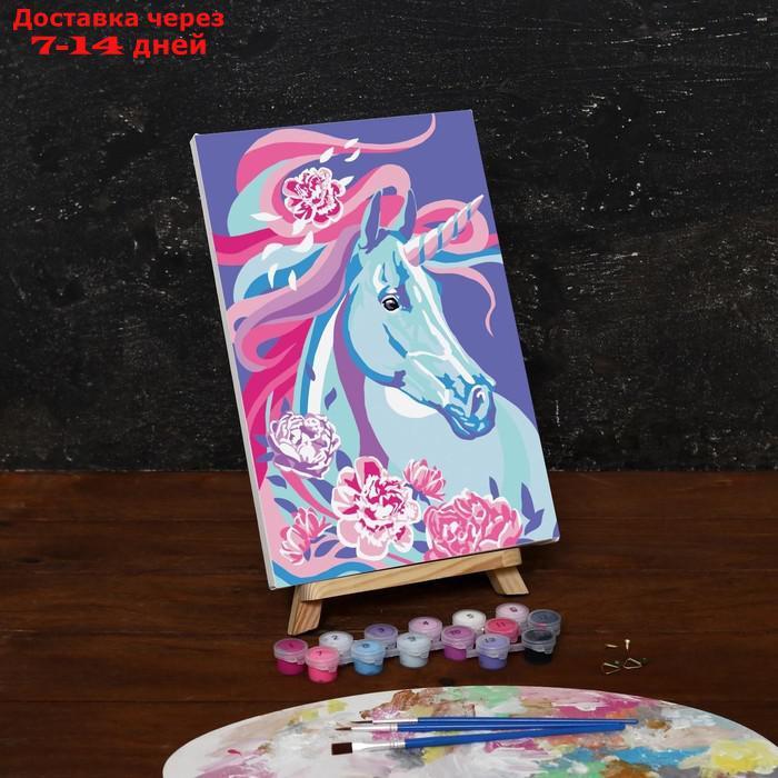 Картина по номерам на холсте с подрамником "Единорог в цветах", 30х20 см - фото 2 - id-p224146687