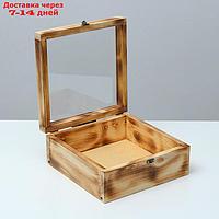 Подарочный ящик 25×25×11 см деревянный, крышка оргстекло 3 мм, обжиг