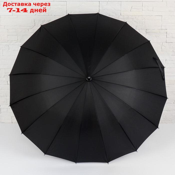 Зонт - трость полуавтоматический, 16 спиц, R = 48 см, цвет чёрный - фото 2 - id-p224147509