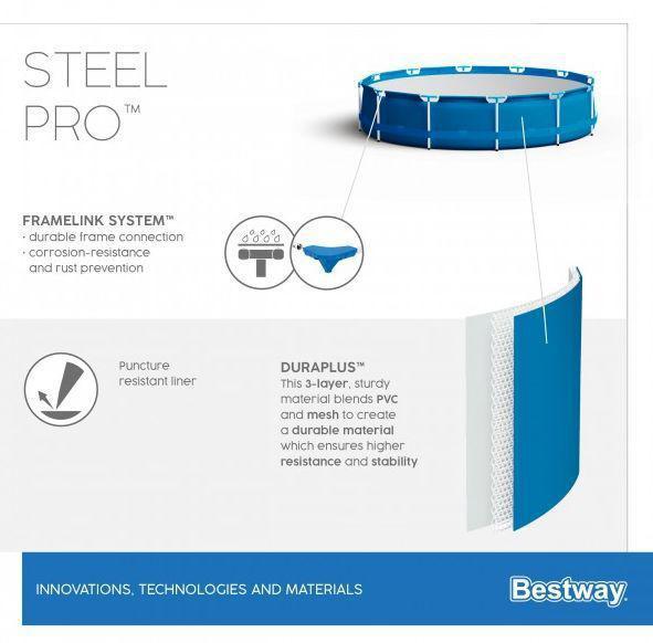 Большой глубокий каркасный бассейн с фильтрующим насосом Bestway Steel Pro Max 5612E 396x84 сборный фильтром - фото 4 - id-p223962177