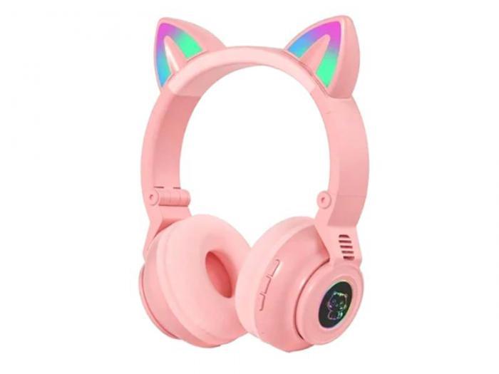 Наушники детские беспроводные Borofone BO18 Cat розовые с ушками подсветкой для девочки - фото 1 - id-p223665002