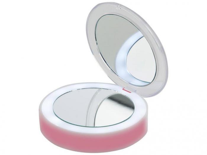 Зеркало косметическое складное VS35 макияжное карманное круглое зеркальце с подсветкой для макияжа косметички - фото 1 - id-p223962441