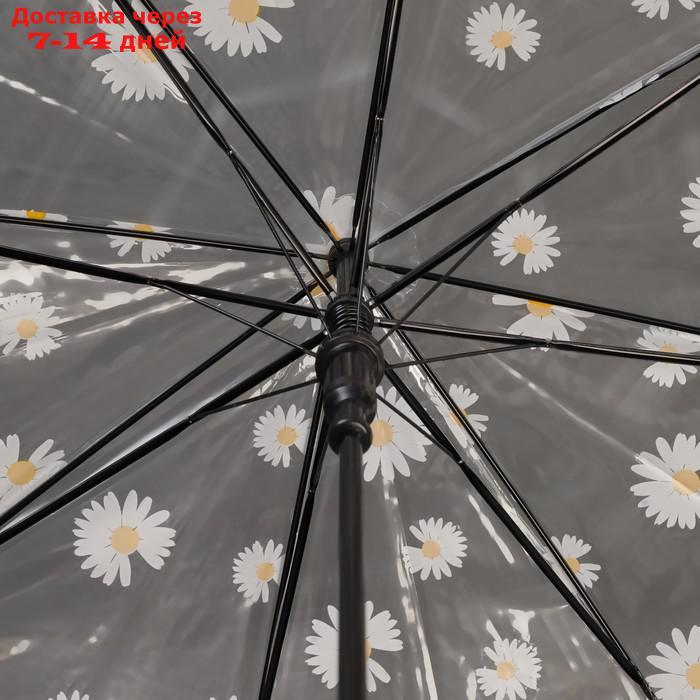 Зонт - трость полуавтоматический "Ромашка", 8 спиц, R = 47 см, цвет прозрачный/белый - фото 3 - id-p224151345