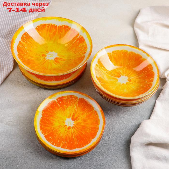 Набор тарелок Доляна "Сочный апельсин", 19 предметов: салатник, 6 десертных тарелок, 6 обеденных тарелок, 6 - фото 1 - id-p224148170