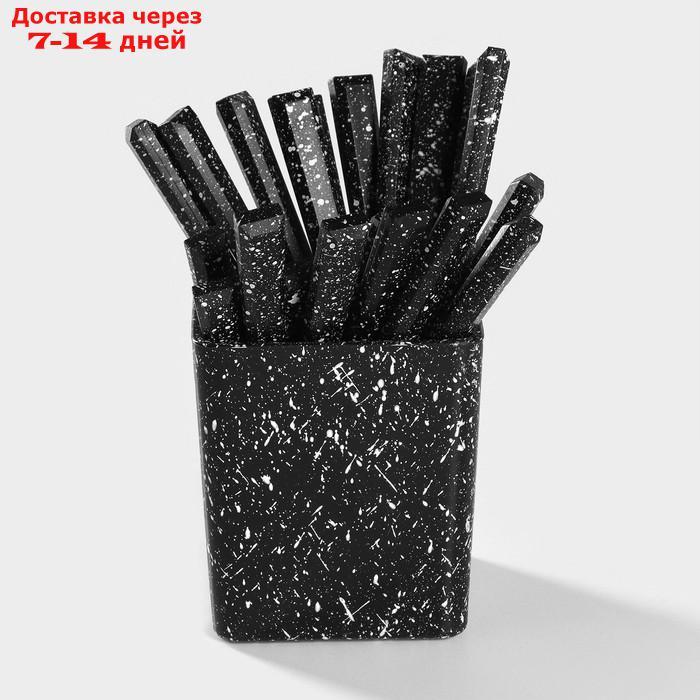 Набор столовых приборов "Мрамор чёрный", 1,2 мм, 24 предмета, на подставке - фото 7 - id-p224148212