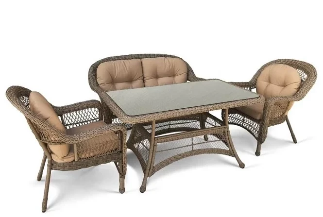 Комплект плетеной мебели T130/LV520BB (диван, два кресла и обеденный стол) - фото 1 - id-p224191666