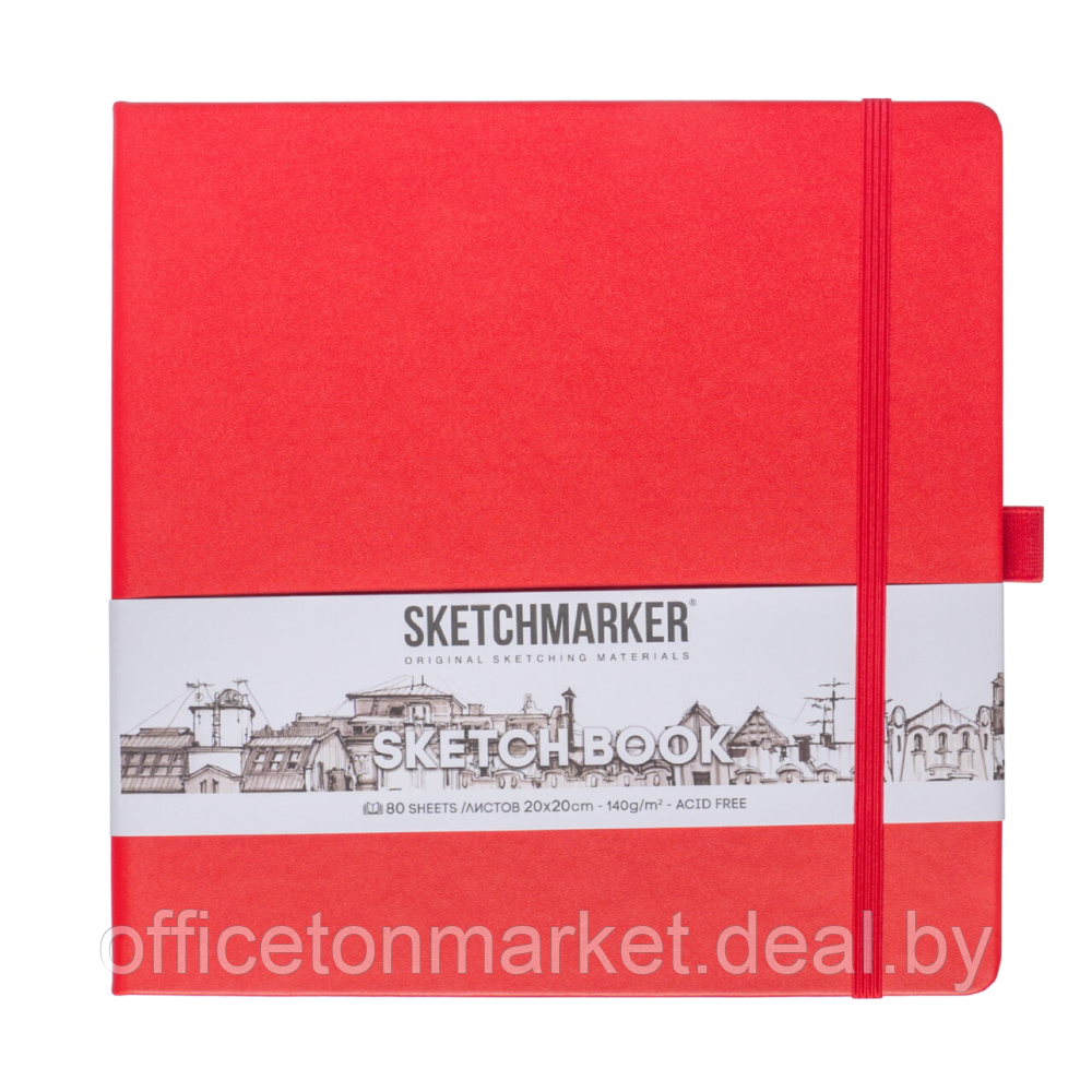 Скетчбук "Sketchmarker", 80 листов, 20x20 см, 140 г/м2, красный - фото 1 - id-p224194163