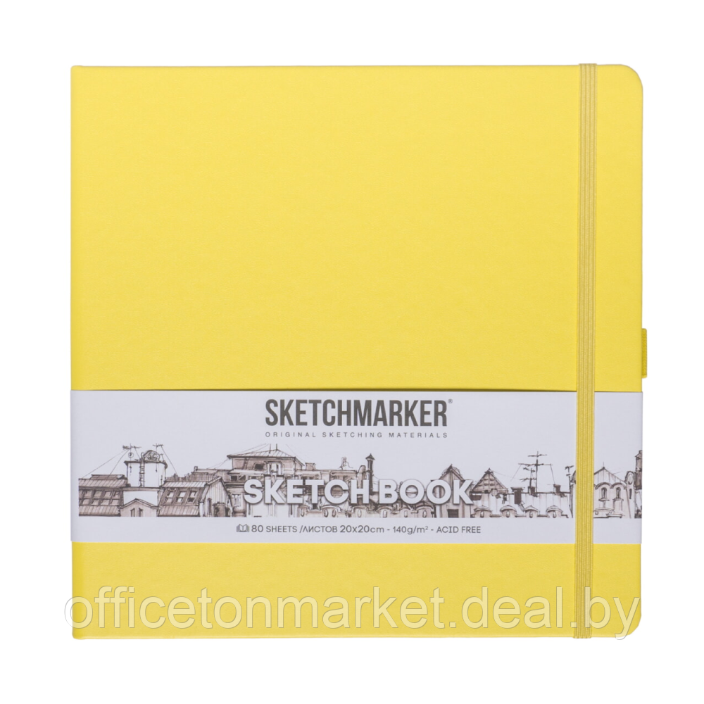 Скетчбук "Sketchmarker", 80 листов, 20x20 см, 140 г/м2, лимонный - фото 1 - id-p224194164