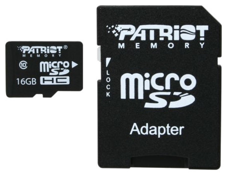Карта памяти Patriot microSDHC (Class 10) 16 Гб + адаптер (PSF16GMCSDHC10) - фото 1 - id-p224207653