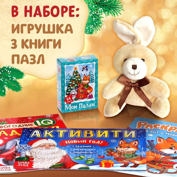 Подарочный набор «Посылка от Деда Мороза»: книги + игрушка цвет МИКС + пазл - фото 2 - id-p224220619