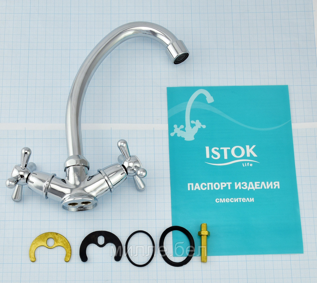 Смеситель Istok life Luxe двухвентильный для кухни с изливом 140 мм Арт. 0402.774 - фото 6 - id-p224226989