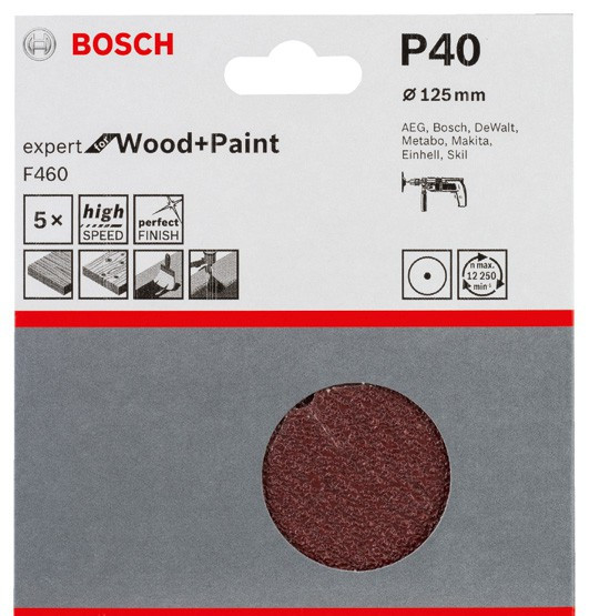 Шлифкруг 125 мм BOSCH 5 шлифлистов Expert for Wood+Paint Oмм K40