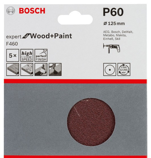 Шлифкруг 125 мм BOSCH 5 шлифлистов Expert for Wood+Paint Oмм K60