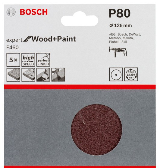 Шлифкруг 125 мм BOSCH 5 шлифлистов Expert for Wood+Paint Oмм K80