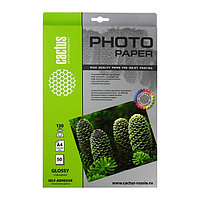 Фотобумага самоклеящаяся для струйной печати А4, 50 листов Cactus, 130 г/м2, односторонняя, глянцевая
