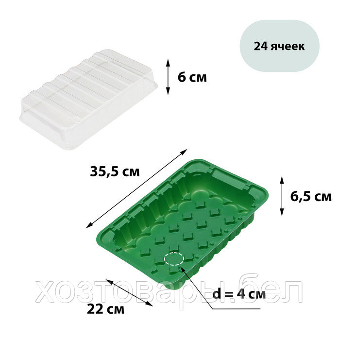 Мини-парник для рассады, 24 × 17 × 5 см, 24 ячейки под таблетки для рассады d = 3 см - фото 2 - id-p224250238