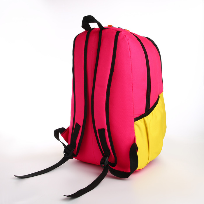 Рюкзак, 30*17*45, 2 отд на молнии, н/к, 2 б/к, розовый/желтый - фото 2 - id-p224252924