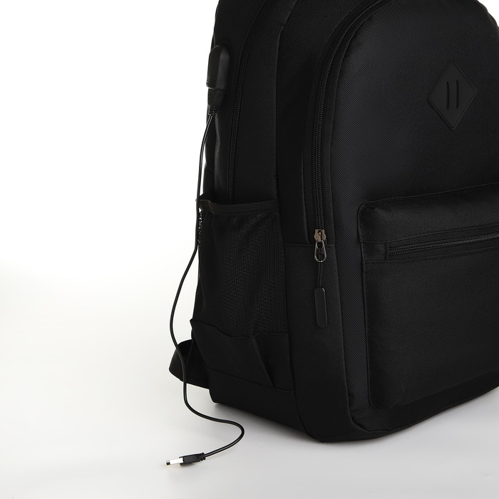Рюкзак, 29*14*45, 2 отд на молнии, н/к, USB, черный - фото 5 - id-p224252926