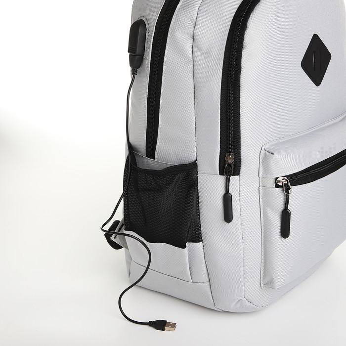 Рюкзак, 29*14*45, 2 отд на молнии, н/к, USB, серый - фото 4 - id-p224252928