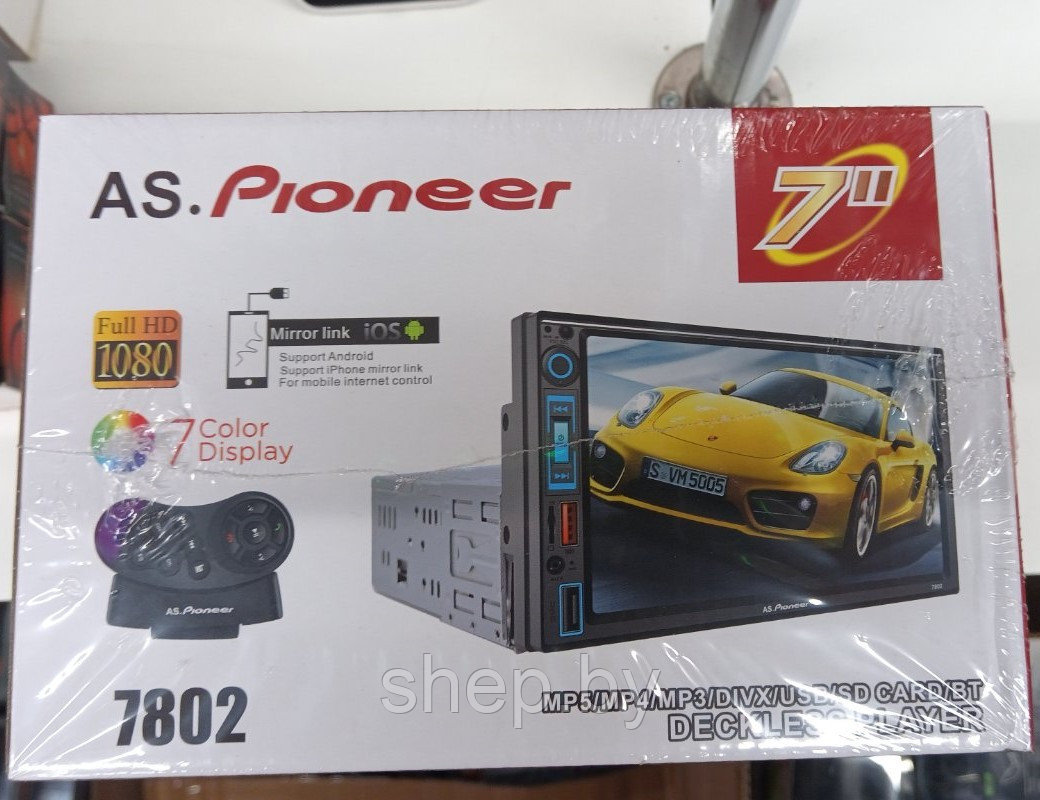 Магнитола AS.Pioneer 7802 1Din 65W 7 дюймов сенсорный дисплей, Bluetooth, AUX, USB, SD, громкая связь - фото 2 - id-p224256635