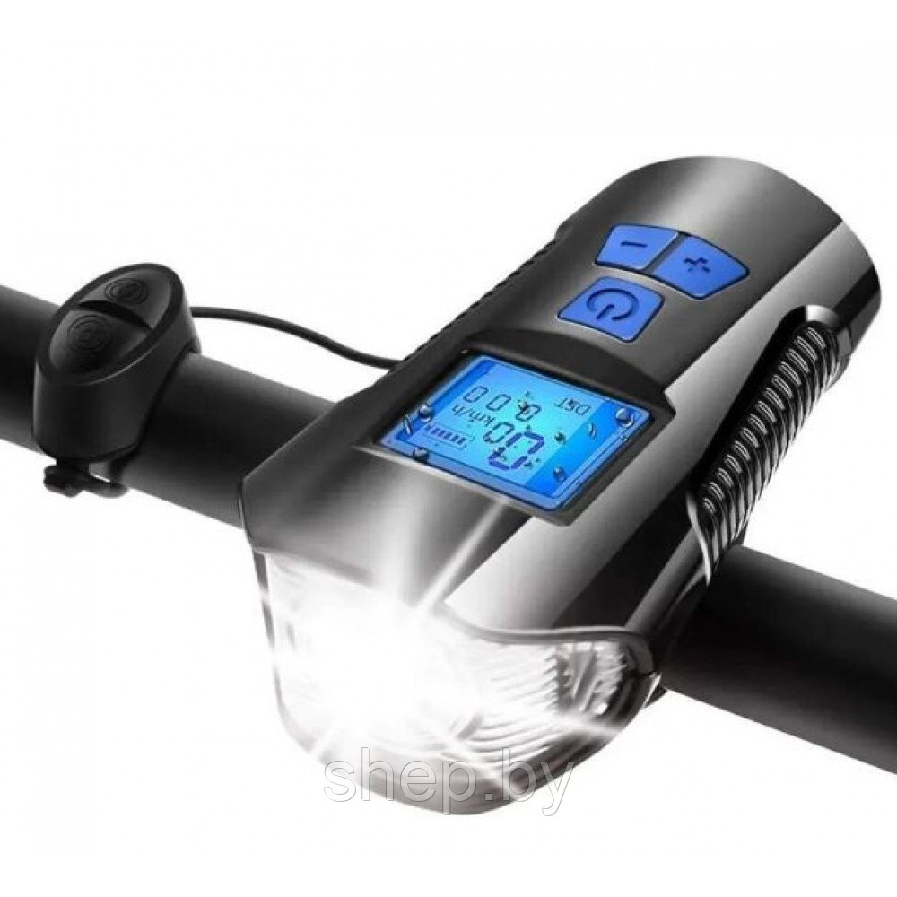 Фонарик велосипедный Всадник YZ-1805, звуковой сигнал, спидометр, подсветкой дисплея
