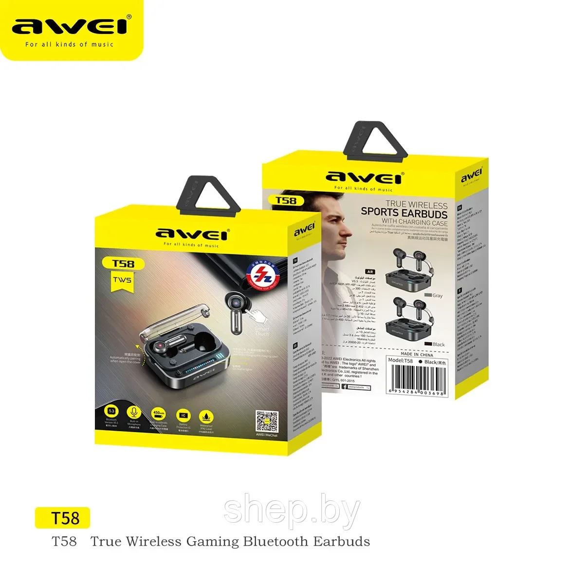Беспроводные наушники AWEI T58 TWS Цвет : черный - фото 6 - id-p224263649