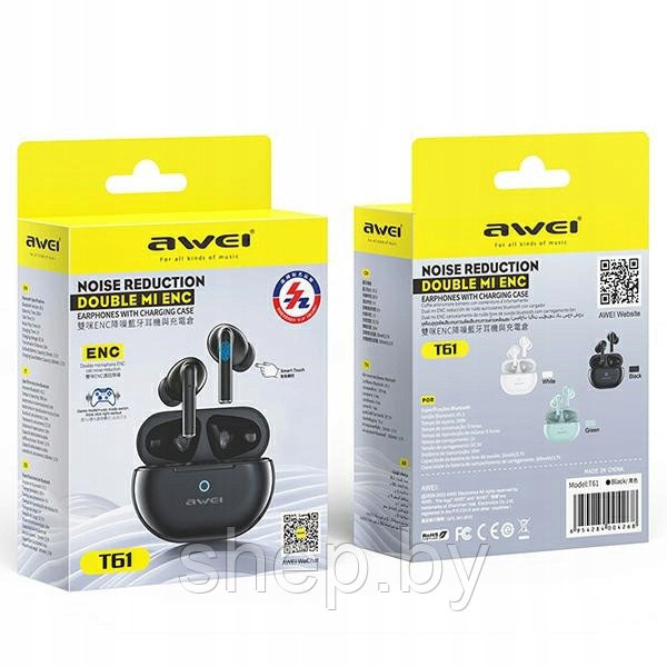 Беспроводные наушники AWEI T61 TWS с шумоподавлением ENC Цвет : черный - фото 10 - id-p224263660