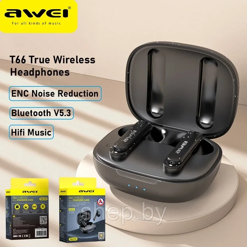 Беспроводные наушники AWEI T66 TWS с шумоподавлением ENC Цвет : черный - фото 9 - id-p224263667