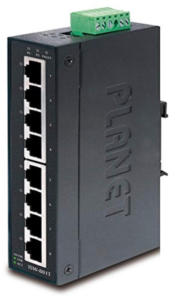 ISW-801T коммутатор для монтажа в DIN рейку PLANET. IP30 Slim Type 8-Port Industrial Fast Ethernet Switch (-40 - фото 1 - id-p224268580