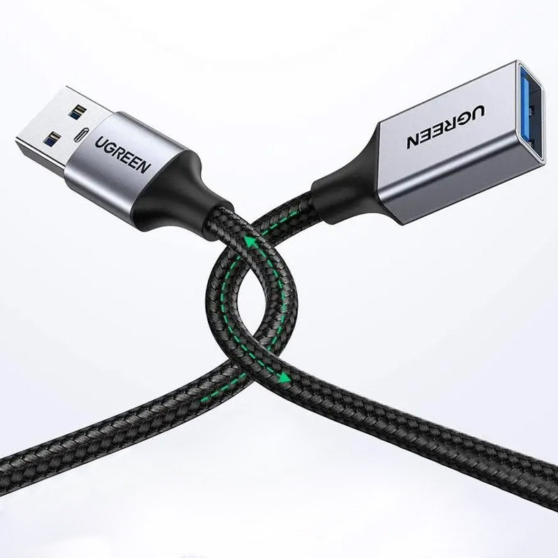 Удлинитель USB 3.0 AM-FM 1м UGREEN US115-10495, нейлоновая оплетка, черный - фото 2 - id-p224256568