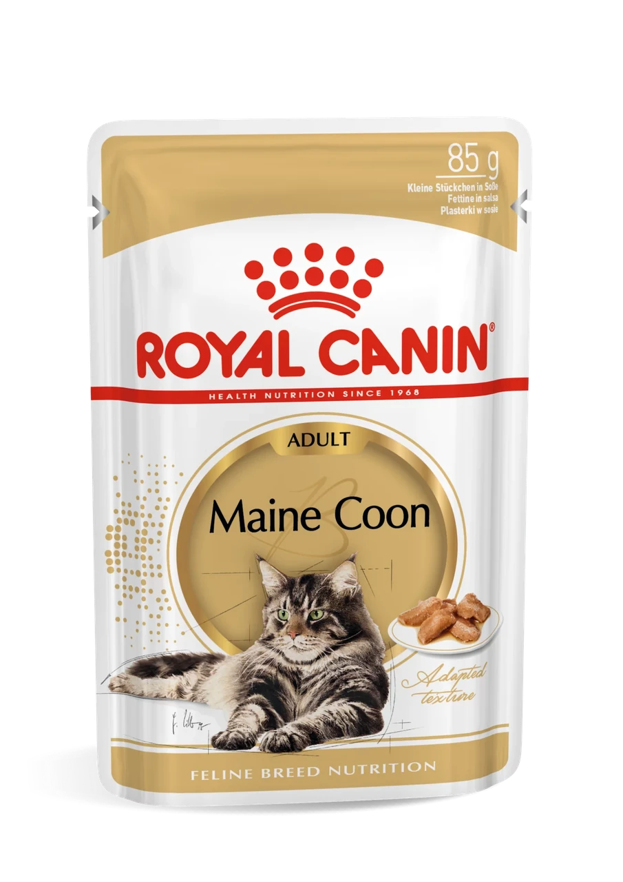 Royal Canin Maine Coon Adult влажный корм для взрослых кошек породы Мэйн Кун (кусочки в соусе), 85г (Россия) - фото 1 - id-p224270341