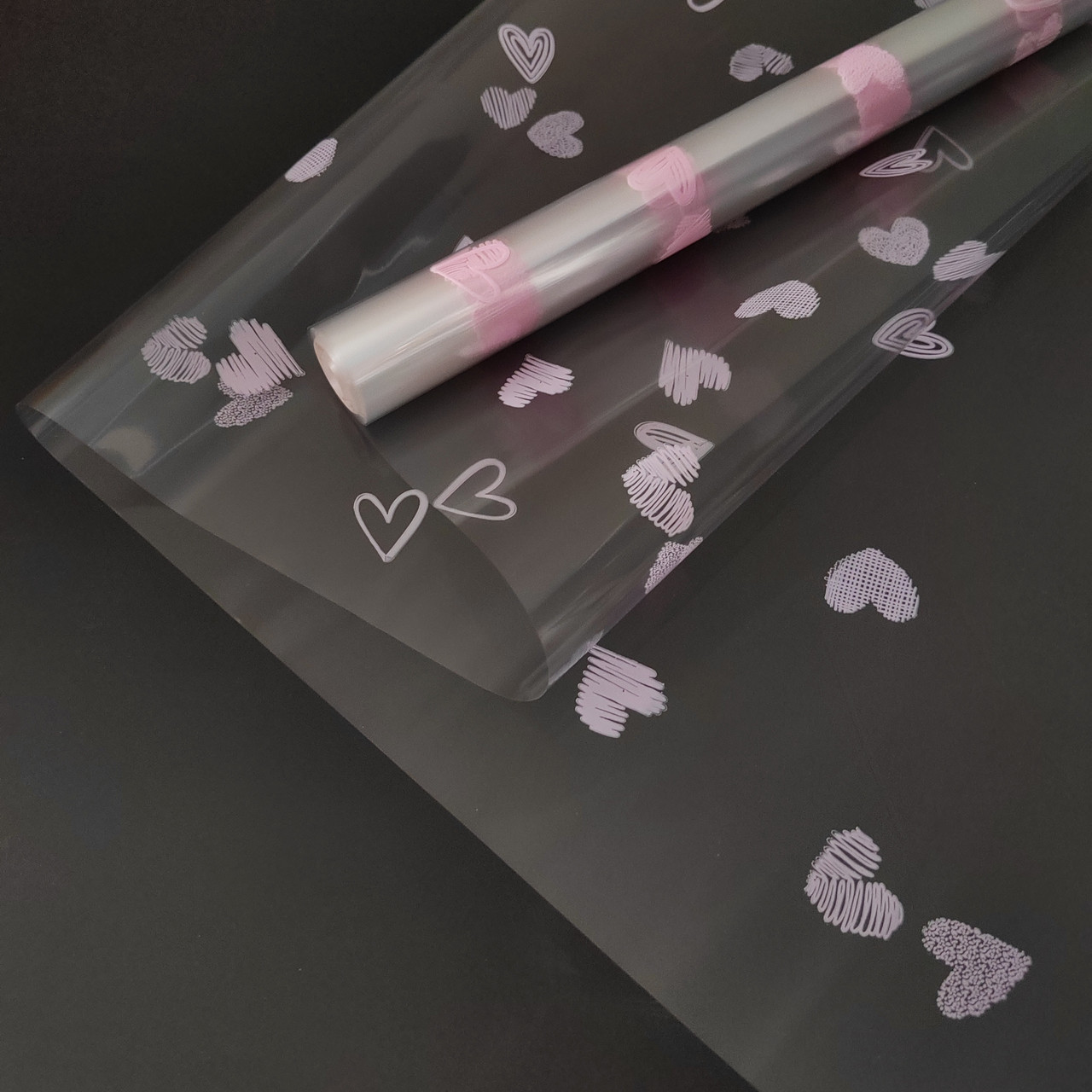 Пленка прозрачная "Сердца", цвет:розовый, 40мкм, 20м*60см - фото 3 - id-p223885312