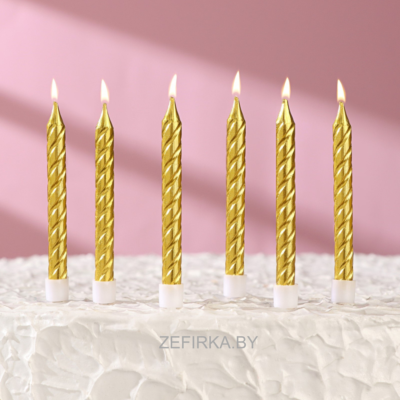 Свечи в торт с подставками, ЗОЛОТЫЕ, средние, набор 6шт, 8см