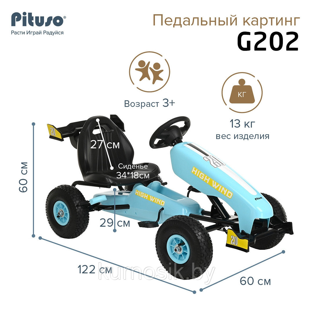 Педальный картинг детский PILSAN G202 надувные колеса голубой - фото 5 - id-p224275747