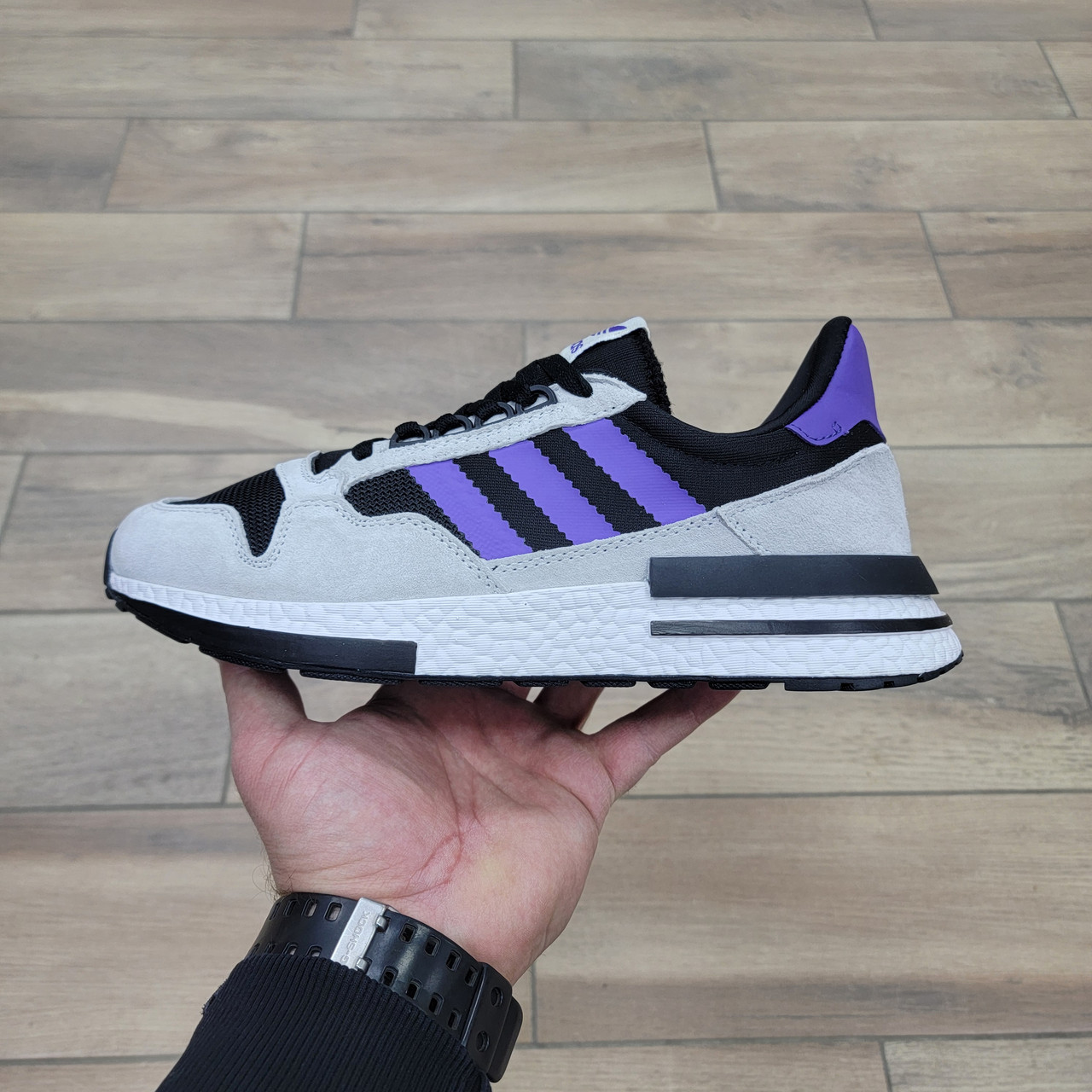 Кроссовки Adidas ZX 500 RM Grey Black Purple - фото 1 - id-p180039634