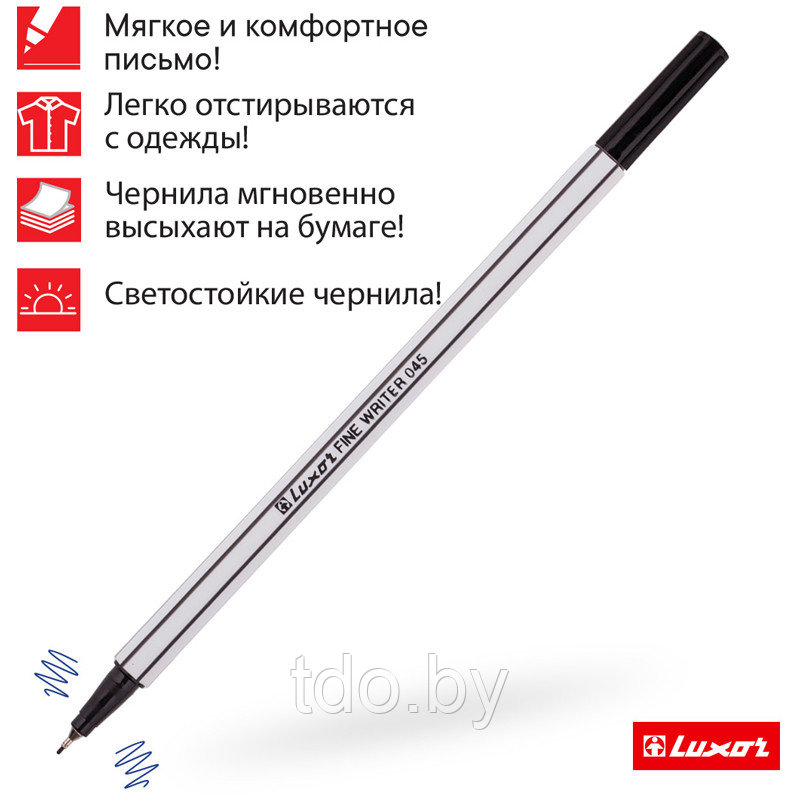 Ручка капиллярная Luxor "Fine Writer 045" черная, 0,8мм, 10 штук - фото 6 - id-p224285292