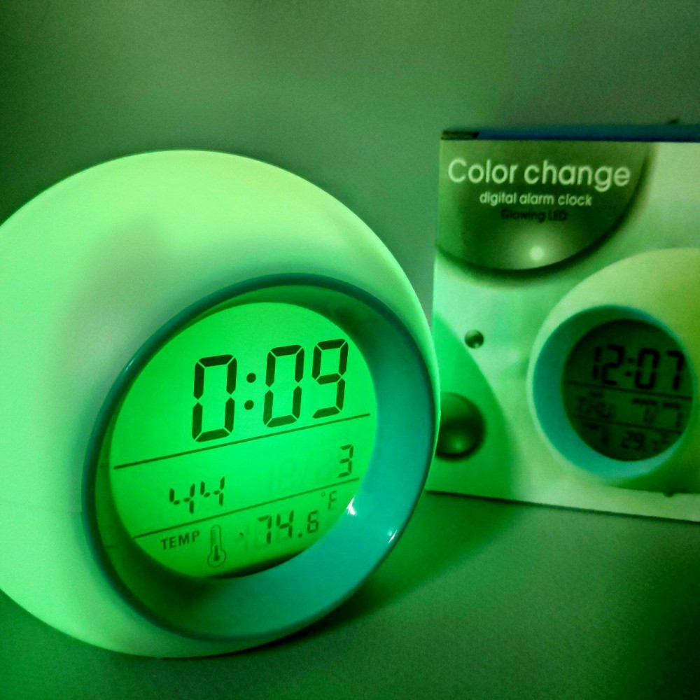 Часы - будильник с подсветкой Color ChangeGlowing LED (время, календарь, будильник, термометр) Розовый - фото 5 - id-p224287270