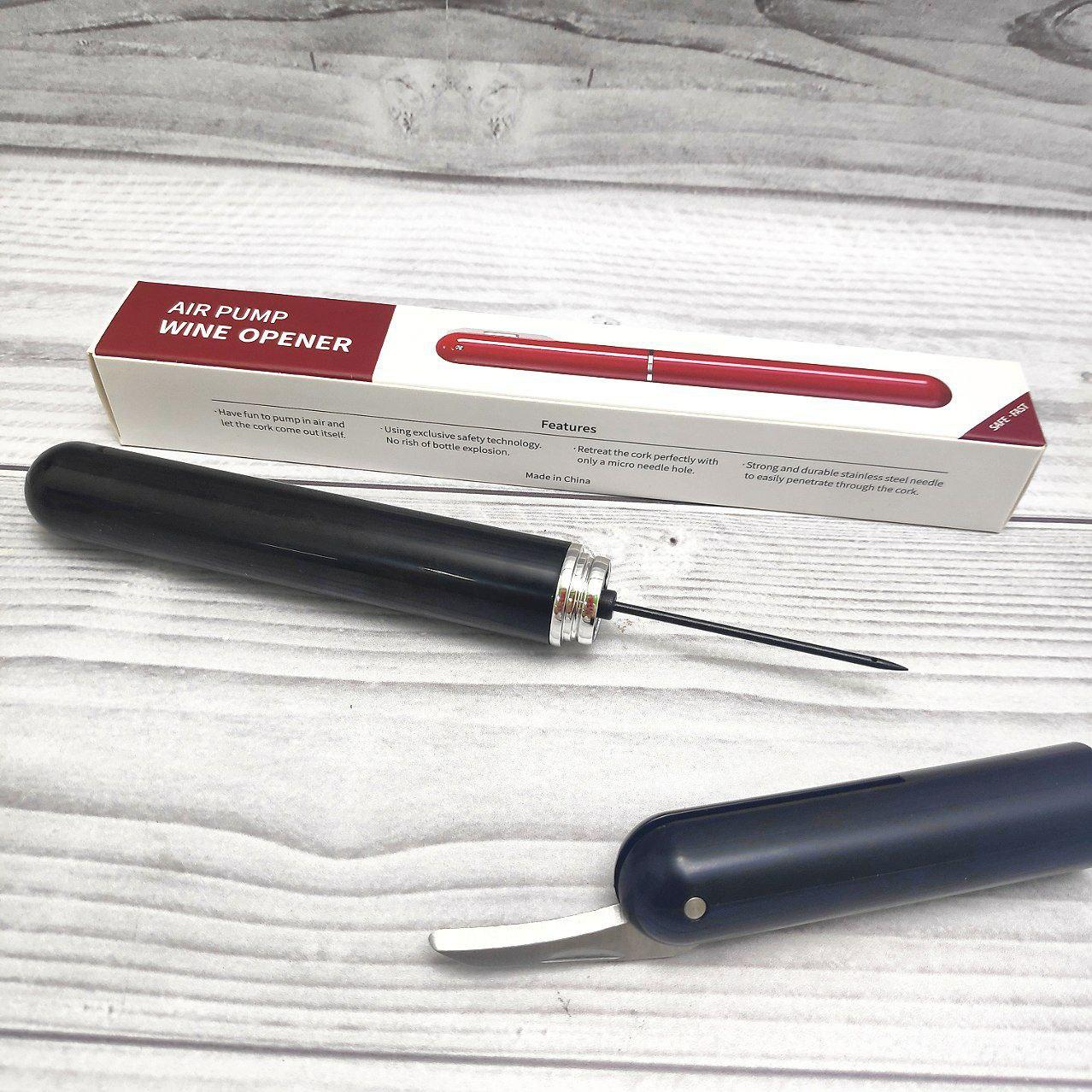 Вакуумный штопор - насос с встроенным складным ножом для удаления фольги 20см. / Ручной пневматический штопор - фото 2 - id-p224289232