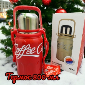 Термос из нержавеющей стали  Coffee Cup 800 мл. / Термос с ручкой и ремешком Красный