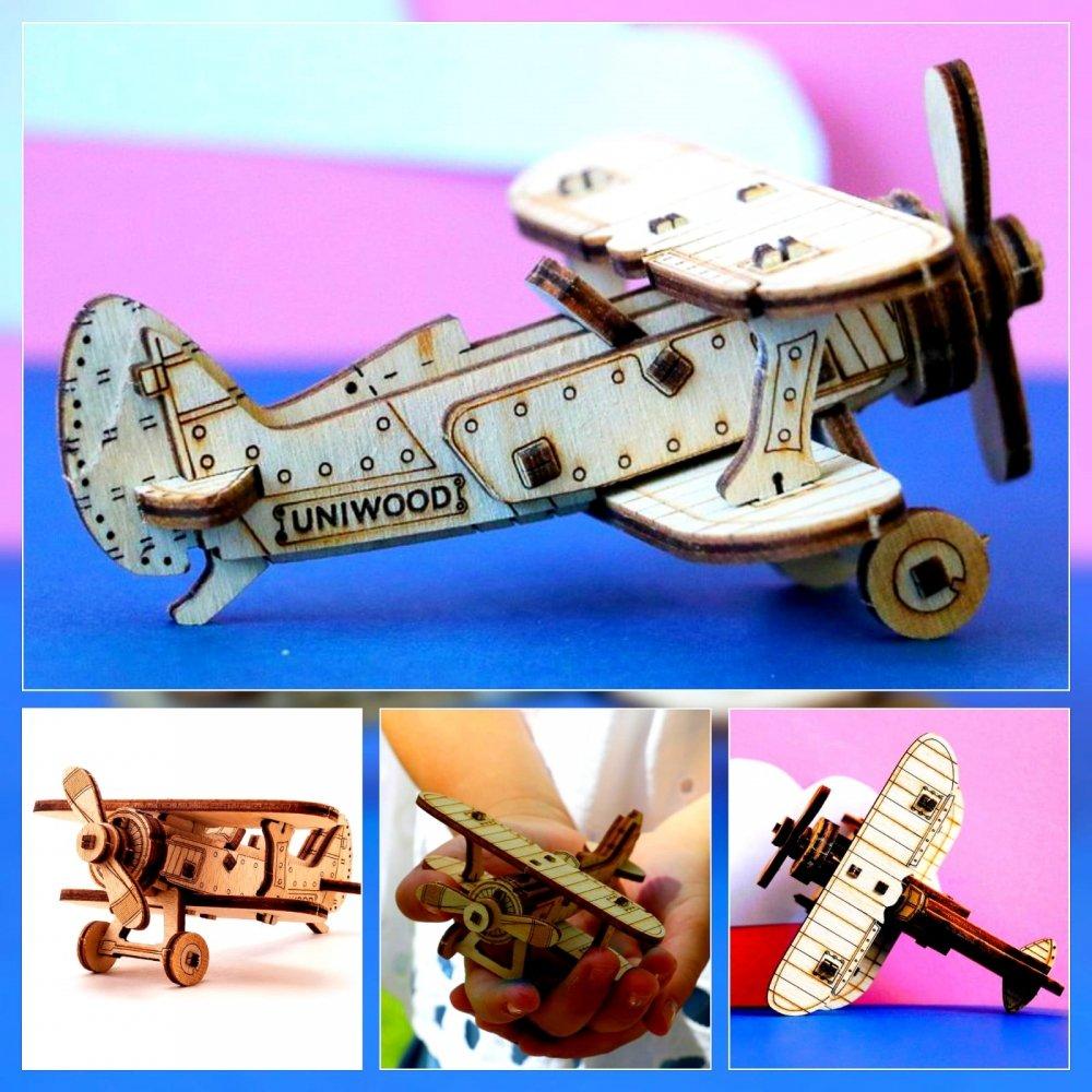 Деревянный конструктор (сборка без клея) Самолет UNIT И-15 UNIWOOD - фото 1 - id-p224288454