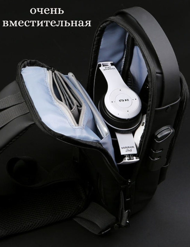Сумка - рюкзак через плечо Fashion с кодовым замком и USB / Сумка слинг / Кросc-боди барсетка Серый с - фото 3 - id-p224287448